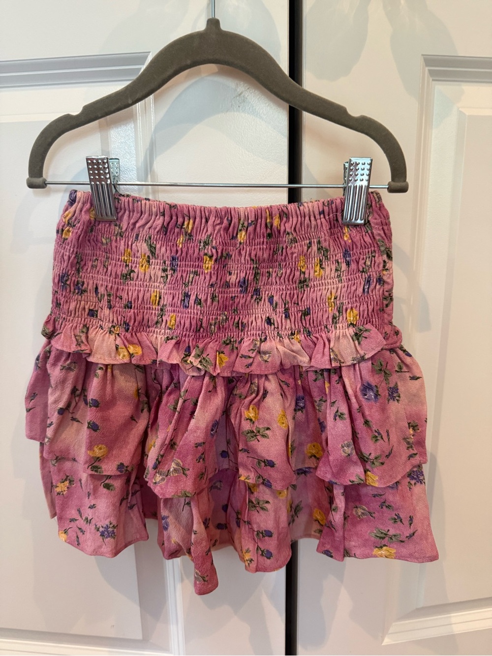 Zara Pink Floral Ruffle Smocked Mini Skirt Size 8